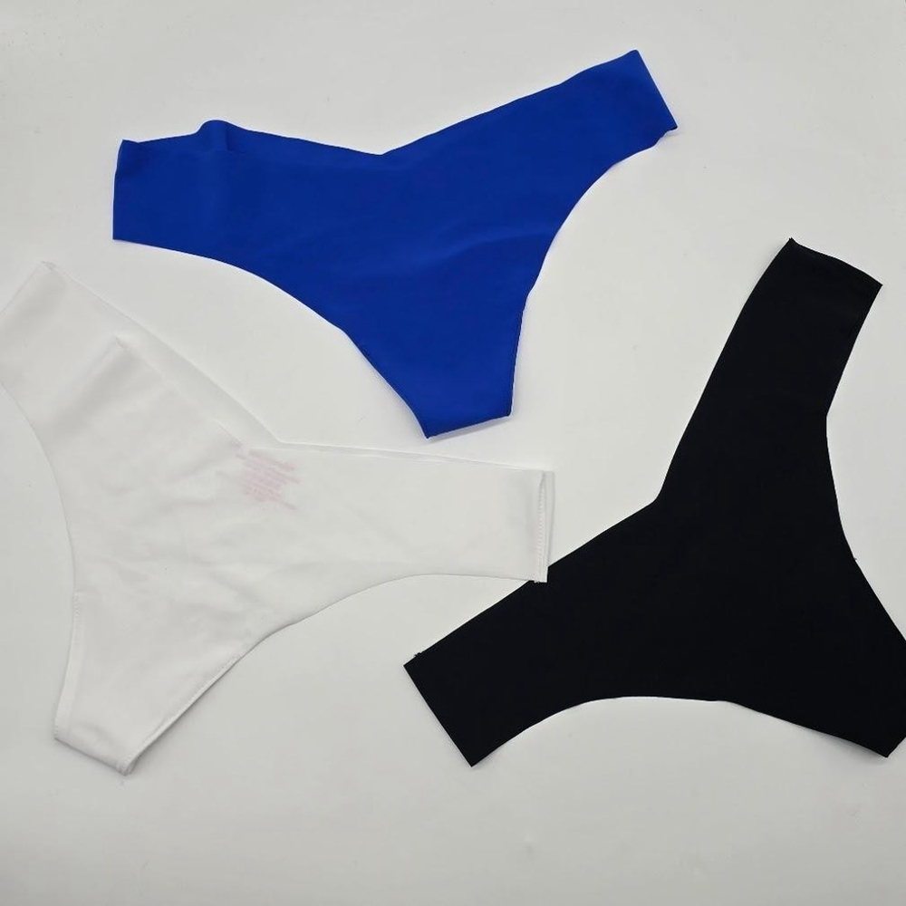 Commando Thong 3-Pack Women’s M/L Black White Blue Seamless No-Show USA NWOT - Picture 2 of 15